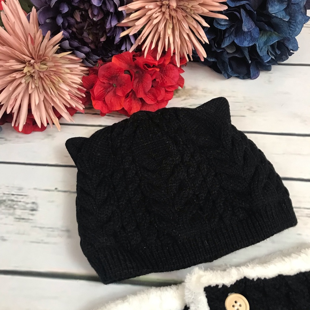 Baby/Toddler Black Hat with Ears Ring Scarf - Picture 3 of 9